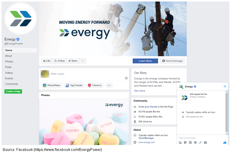 Evergy chatbot on Facebook Evergy chatbot on Facebook