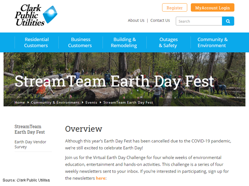 Although this year’s Earth Day Fest has been cancelled due to the COVID-19 pandemic, we’re still excited to celebrate Earth Day! Join us for the Virtual Earth Day Challenge for four whole weeks of environmental education, entertainment and hands-on activities. This challenge is a series of four weekly newsletters sent to your inbox. If you’re interested in participating, sign up for the newsletters here:Although this year’s Earth Day Fest has been cancelled due to the COVID-19 pandemic, we’re still excited to celebrate Earth Day! Join us for the Virtual Earth Day Challenge for four whole weeks of environmental education, entertainment and hands-on activities. This challenge is a series of four weekly newsletters sent to your inbox. If you’re interested in participating, sign up for the newsletters here