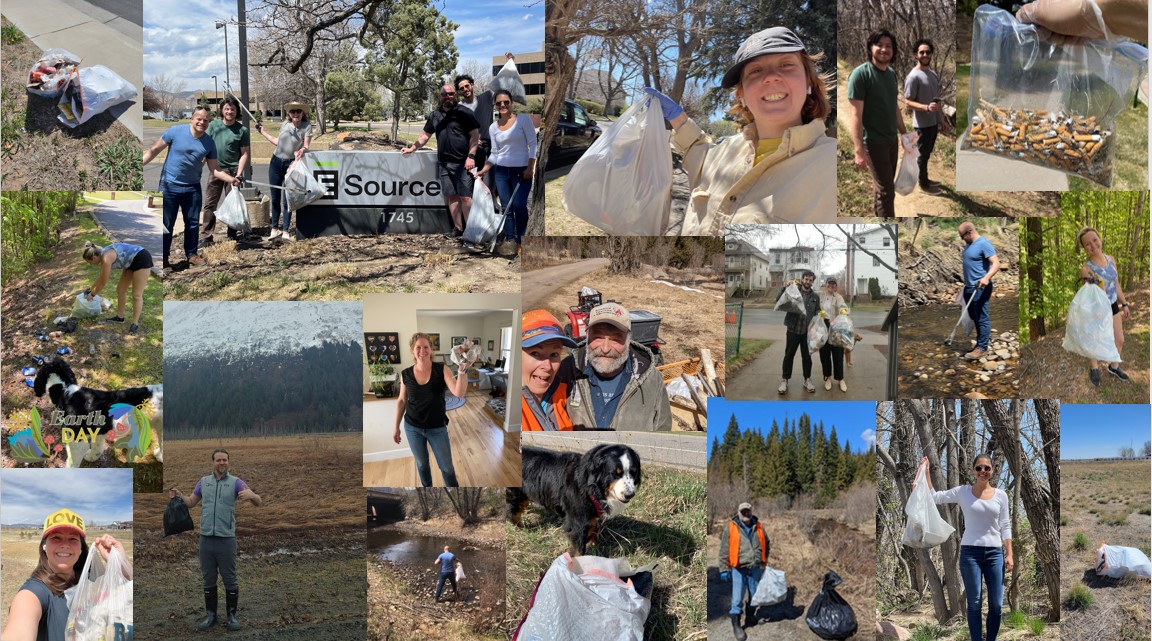 collage of selfies and photos taken by E Source staff members as they clean up their community on Earth Day